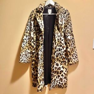 H&M MID-LENGTH ANIMAL PRINT WOMENS FAUX FUR COAT FOR AUTUMN AND WINTER SUIT